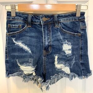 Nature Denim | Women’s | High Rise Ripped Distressed Jean Shorts | Blue | XS